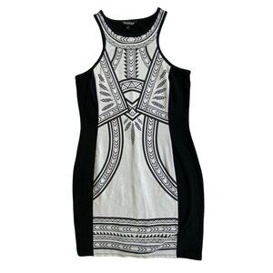 Express Black & White Sleeveless Bodycon Dress Tribal Print Size Large Sexy Boho